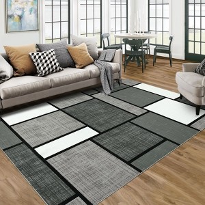 Large Geometric Machine Washable Rug with Rubber Backing for Living Room Modern Non-Slip Area Rug Easy-Cleaning Floor Carpet for Bedroom Dining Room - 1 of 4