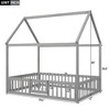 CAVINAS Twin Size Bed Frame, Wood House Bed with Fence and Door for Children, Floor Platform Bed - 4 of 4