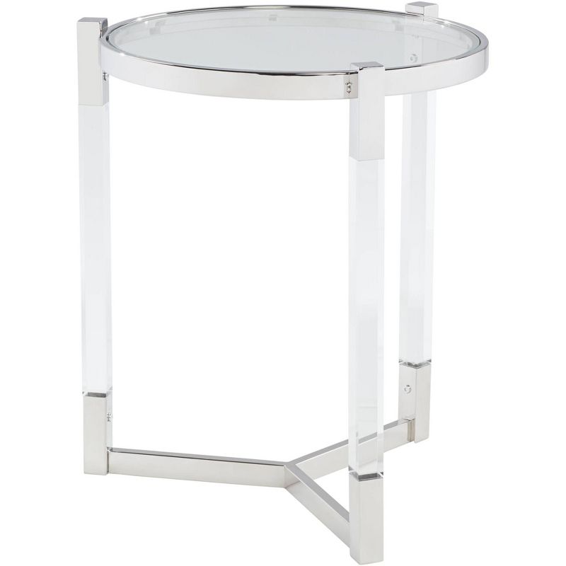 55 Downing Street Darla Modern Metal Round Accent Table 19" Wide Silver Glass Tabletop Clear Acrylic Frame for Living Room Bedroom Bedside Entryway, 5 of 10