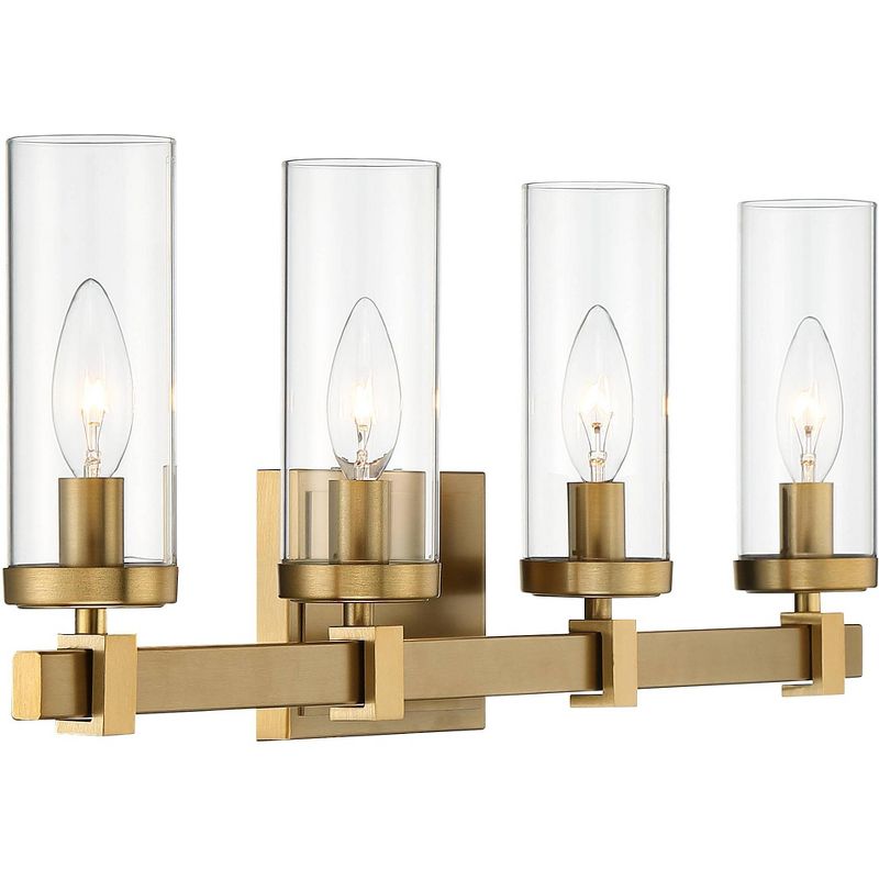 Stiffel Modern Wall Light Brass Gold Hardwired 29 3/4" 4-Light Fixture Clear Glass Shade for Bedroom Bedside Bathroom Vanity Living Room Hallway House, 6 of 10