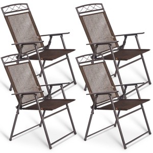 Costway Set of 4 Patio Folding Sling Chairs Steel Fabric Camping Deck Garden Pool - 1 of 4