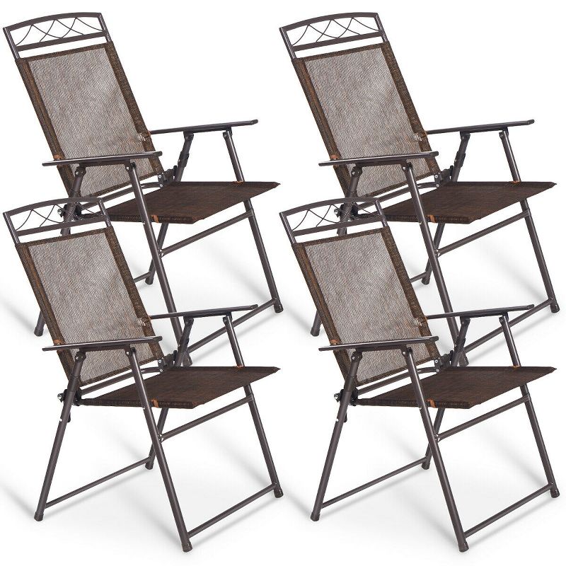 Costway Set of 4 Patio Folding Sling Chairs Steel Textilene Camping Deck Garden Pool, 1 of 11