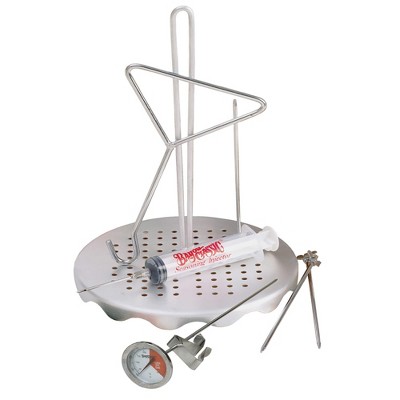 Bayou Classic 0835 Complete Poultry Rack Set Includes Perforated Aluminum Rack Lift Hook 2-oz Seasoning Injector 12-in Fry Thermometer