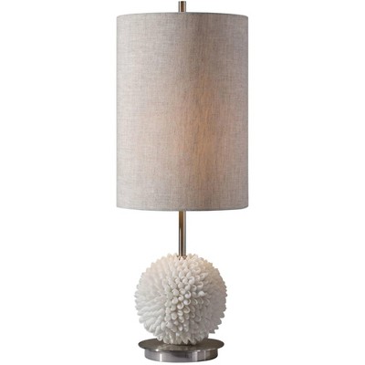 Uttermost Modern Table Lamp 24" High Faux Sea Shells Nickel Beige Linen Drum Shade for Living Room Bedroom House Bedside Office