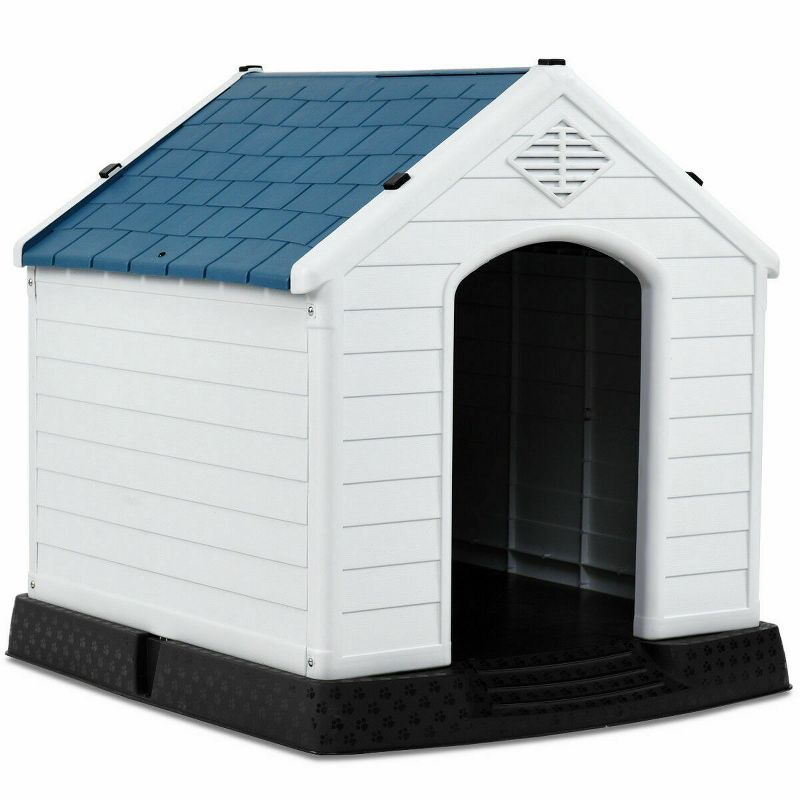 Tangkula Dog House for Medium Dogs Waterproof Plastic Dog Houses with Air Vents and Elevated Floor Outdoor Cat House Feeding Station Blue, 1 of 10