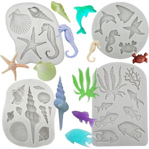 JDICTION 4-Piece Marine Silicone Mold Set, Ocean Theme Fondant Mold for Sea Creatures Cake & Resin Craft Decorations - 1 of 4