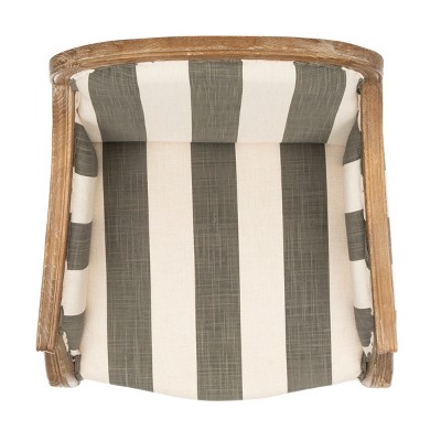 Transitional Esther Striped Arm Chair in Grey & White with Oak Frame