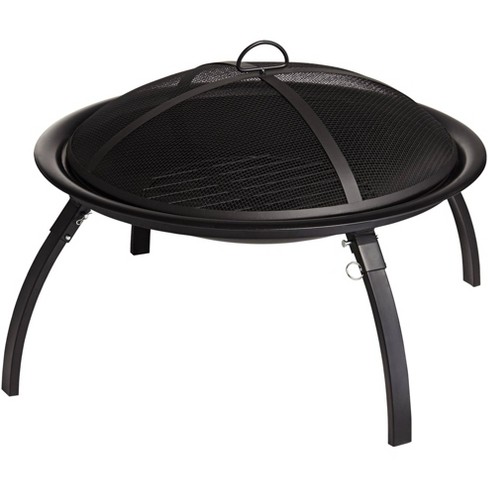 John Timberland Black Outdoor Fire Pit Round 26 Steel Wood Burning Foldable Legs With Spark Screen And Fire Poker For Outside Backyard Patio Camping Target