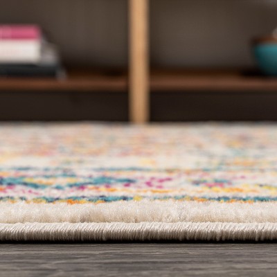 Ivory and Multicolor Medallion Synthetic Runner Rug