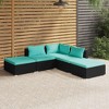 vidaXL 5 Piece Patio Lounge Set - Black Poly Rattan Garden Furniture with Water Blue Cushions, Modular Design & Durable Waterproof Material - 2 of 4