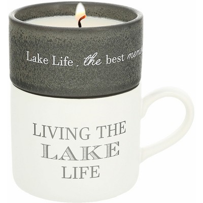 Pavilion Gift Company - Lake - Stacking Mug and Candle Set 100% Soy Wax Scent: Tranquility - Flame Candles