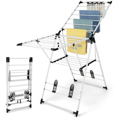 SKONYON 2-level Clothes Drying Rack Foldable Laundry Drying Rack with Height-Adjustable Gullwing