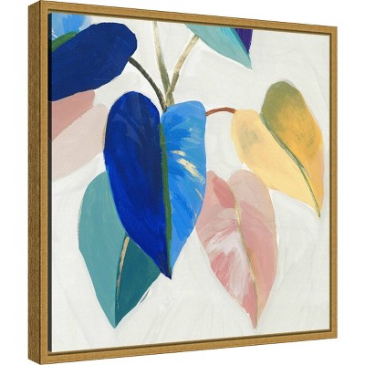 Bright Mood Abstract Heartleaf Philodendron Canvas Art with Gold Frame