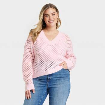 Women's V-Neck Open Work Pullover Sweater - Universal Thread™
