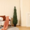 Faux 3-5FT Cypress Topiary Trees for Outdoors, Fake Cedar Plants for Home Decor Office Living Room Porch Patio Perfect Housewarming Gift - 2 of 4