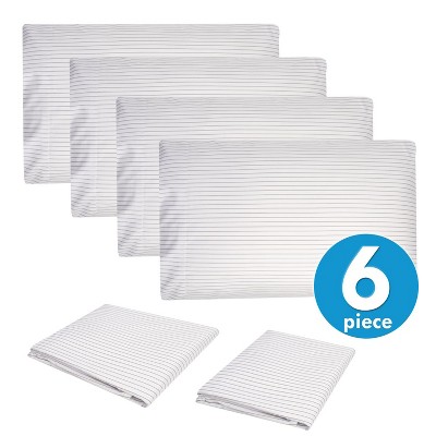 Queen White Pinstripe Microfiber 6-Piece Sheet Set