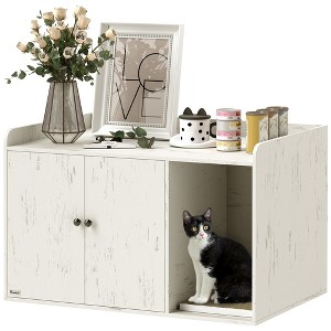 Cat Litter Box Enclosure, Hidden Washroom Furniture with Scratching Mat, Cat Hole, Indoor Pet House, 32" x 21" x 20", Distressed White - 1 of 4