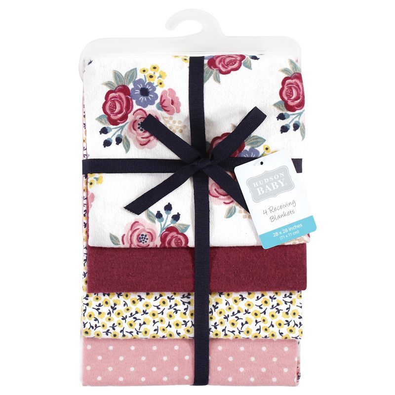 Hudson Baby Infant Girl Cotton Flannel Receiving Blankets, Blush Navy Floral, One Size, 2 of 7