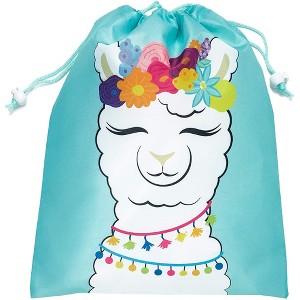 Blue Panda 12 Pack Llama Drawstring Pouches, Party Favor Goodie Bags for Kids Birthday Treat, Fiestas Party Supplies, 12 x 10.1 in - 1 of 4