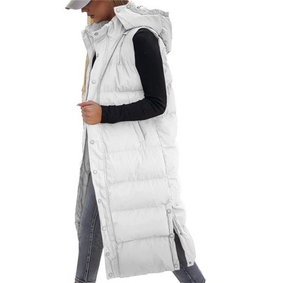 Imily Bela Womens Long Puffer Vest Hooded Sleeveless Winter Coats Quilted Warm Zip Up Padded Outerwear