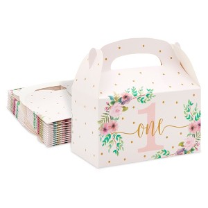 Blue Panda 24 Pack 1st Birthday Floral Gable Gift Boxes for First Birthday Party Favors and Decorations, 6.2 x 3.6 x 3.3 In - 1 of 4