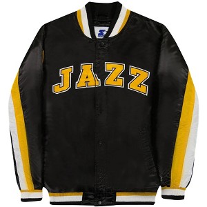 STARTER Mens Utah Jazz Varsity Jacket, Black, Small - 1 of 2