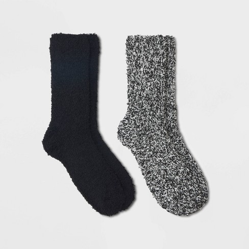 Women's 2pk Cozy Marled Crew Socks - Universal Thread™ Black/gray