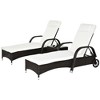 Resenkos Wicker Outdoor Chaise Lounge Chair Set, 5-Level Adjustable Backrest PE Rattan Pool Lounge Chair With Wheels, Cushion & Headrest, Brown, Cream - 2 of 4