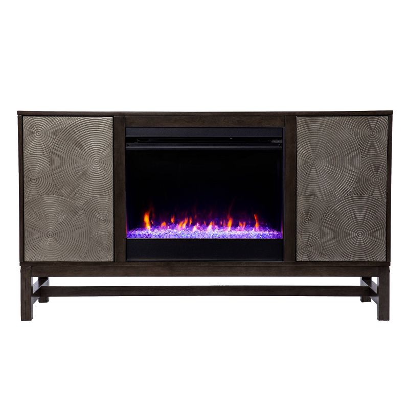 Tifchar Color Changing Fireplace with Media Storage Brown/Silver - Aiden Lane, 1 of 17