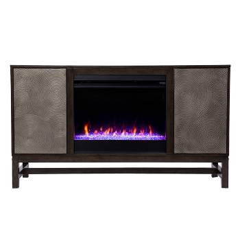 Tifchar Color Changing Fireplace with Media Storage Brown/Silver - Aiden Lane