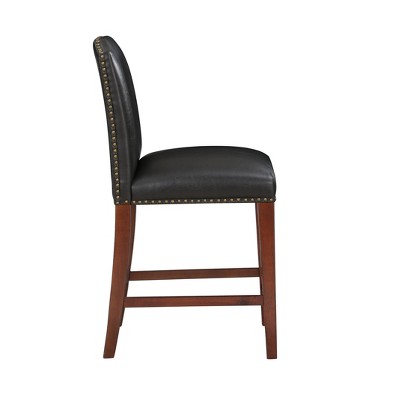 Bristol Traditional Brown Faux Leather Counter Stool with Antique Brass Trim