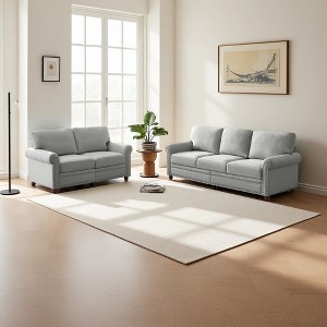 Linen 2+3 Seat Sofa Set with Storage & Round Arms - 1 of 4