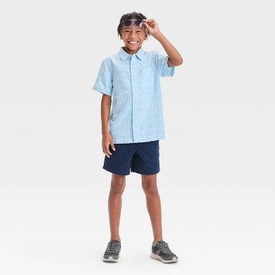 Cat & Jack Boys' Short Sleeve Solid Seersucker Button-Down Shirt - Cat & Jack™ Light Blue XS: Cotton Rayon Blend, Front Pocket, Machine Washable — фото 3