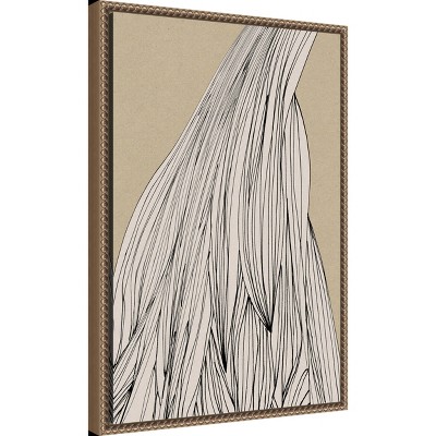 Abstract Black Ink Lines on Beige Canvas Framed Wall Art