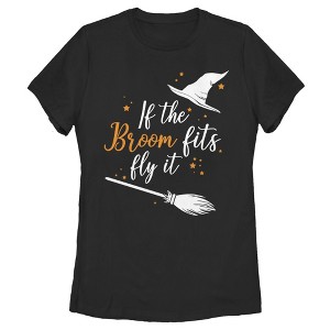 Women's Lost Gods Halloween If the Broom Fits Fly It T-Shirt - 1 of 4