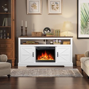 Kismile 60" Electric Fireplace TV Stand with Storage Cabinets, Electric Fireplace with Mantel with Remote Control Feature 750w/1500w Settings - 1 of 4