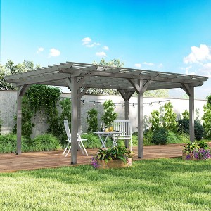 Outsunny Wooden Pergola Grape Trellis, Outdoor Gazebo for Garden, Patio, Backyard, Deck, Gray - 1 of 4