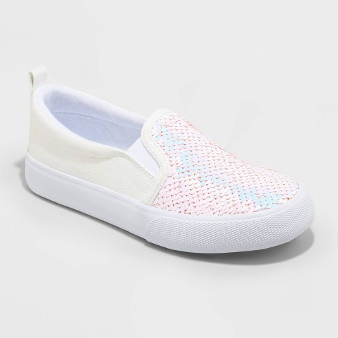 Girls' Aliki Flip Sequin Slip-on Sneakers - Cat & Jack™ White 13 : Target