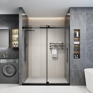Shower door,made of stainless steel and transparent tempered glass,with brushed nickel finish,black,for bathrooms - 1 of 4