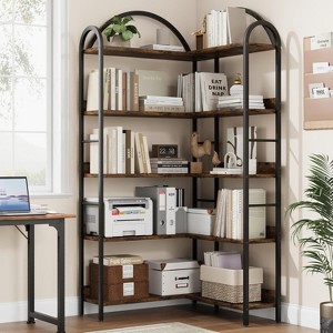 Jojoka 5-Tier L Shaped Arched Corner Bookshelf,68.5" Tall Industrial Metal Frame Display Rack for Living Room - 1 of 4