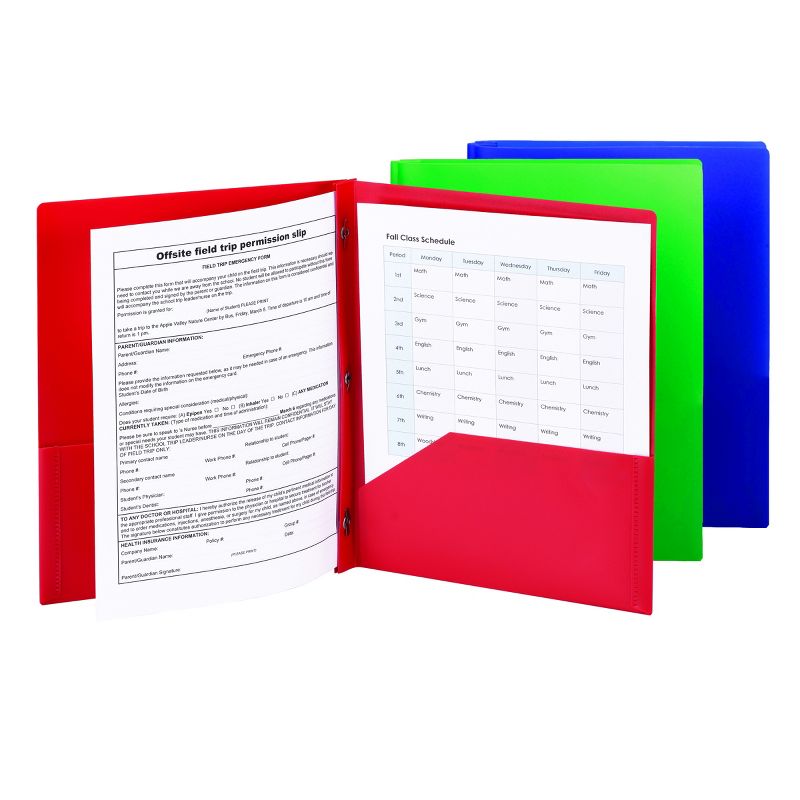 Smead Poly Two-Pocket Folder with Tang Style Fasteners, Letter Size, Assorted Colors, 6 per Pack (87745), 3 of 6