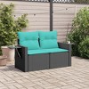 vidaXL Patio Sofa with Cushions - 2-Seater Outdoor Loveseat - Black PE Rattan - Foldable Side Table - Storage with Water-Resistant Bag - 3 of 4