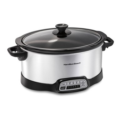 Hamilton Beach 7qt Programmable Slow Cooker - Sliver: Stoneware Pot, Stay-Cool Handles, 4 Settings, 1-Year Warranty