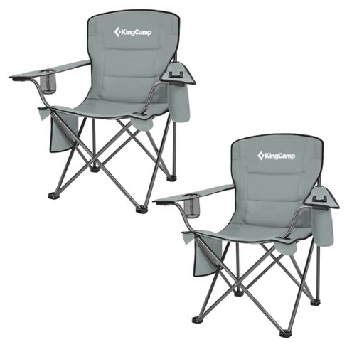 KingCamp Padded Folding Lounge Chairs with Built-In Cupholder, Insulated  Cooler Sleeve, and Side Storage Pocket for Indoor & Outdoors, Grey (2 Pack)