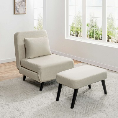 Dolonm  Linen 3-in-1 Foldable Chaise Lounge-Adjustable Backrest & Ottoman, Convertible Sofa Bed for Small Spaces