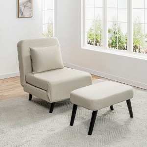 Dolonm  Linen 3-in-1 Foldable Chaise Lounge-Adjustable Backrest & Ottoman, Convertible Sofa Bed for Small Spaces - 1 of 4