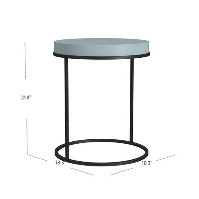 Powder Blue Round Wood and Metal Accent Table
