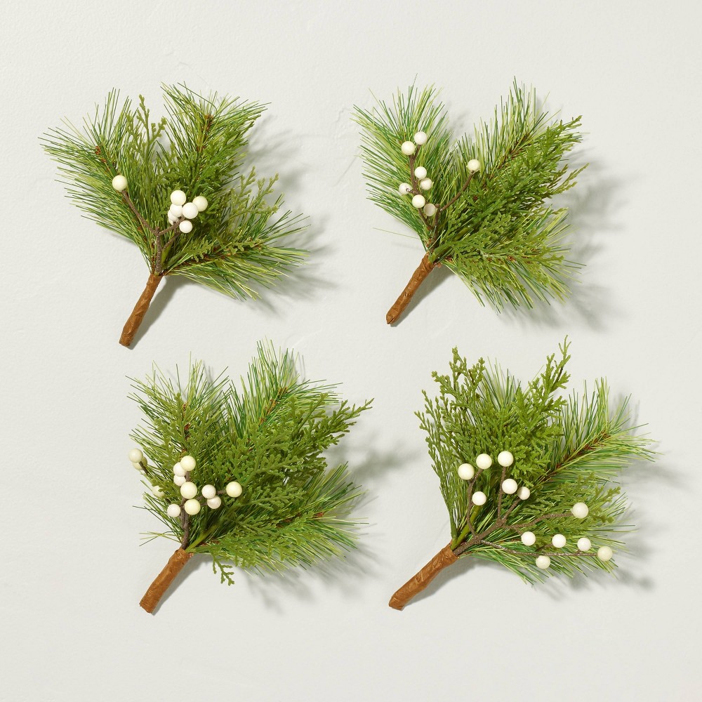 Faux Pine & Snowberry Christmas Sprigs (Set of 4) - Hearth & Hand™ with Magnolia