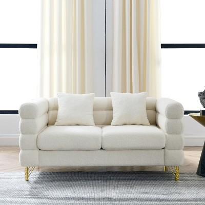 60" Modern Teddy Fabric 2 Seater Sectional Sofa,Deep Seat Loveseat with Pillows for Living Room Bedroom-Baofuwish