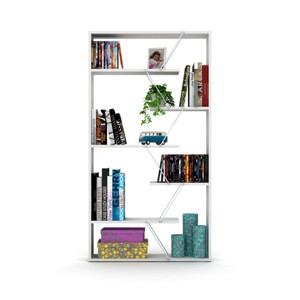 VYNXARIA Industrial Wood Frame Etagere Bookcase - 6-Shelf Open Back Bookshelf for Modern Living Rooms and Offices, White/Chrome - 1 of 4